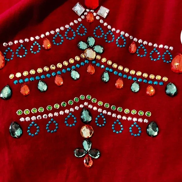 TOP, HAND SEWN MULTICOLOUR BEADS, RED, SIZE 3X, ROUND NECK, LONG SLEEVE, DIANE - Picture 15 of 15